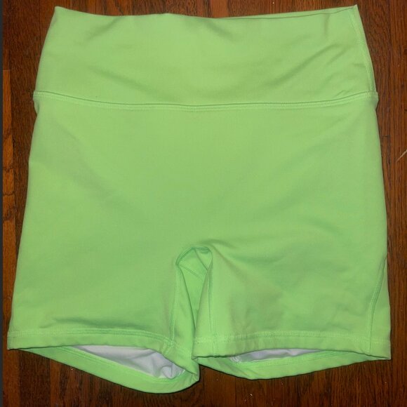 Fleo Neon Green No Front Seam High Rise Workout Short - Bike Shorts - 90s - Gym - Picture 2 of 5